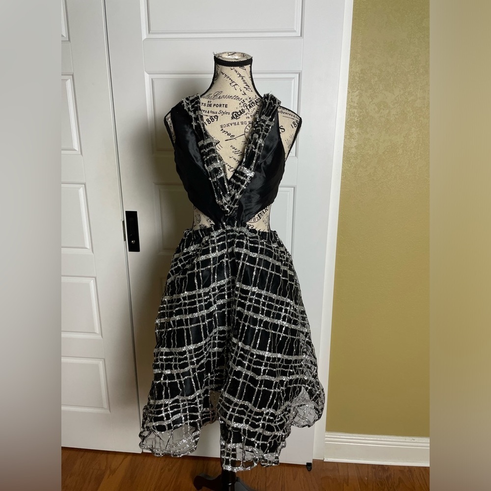 Latiste Cutout Black silver sparkle glitter midi dress